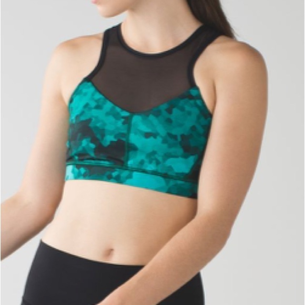 Lululemon Meshed Up Clouded Dreams Cosmic Teal Multi / Black Bra size 10